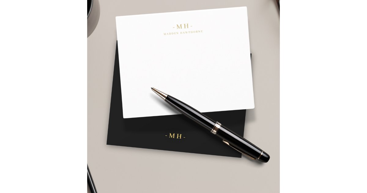 Minimalist Black Gold Simple Elegant Monogram Note Card | Zazzle