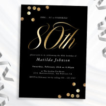 Minimalist Black Gold Surprise 80th Birthday Party