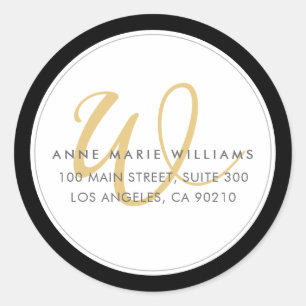 Minimalist Black Gold Two Border Monogram Classic Round Sticker