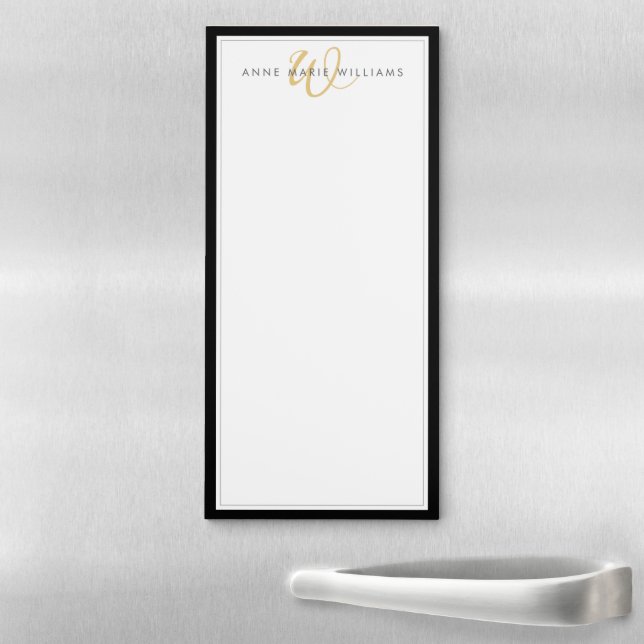 Minimalist Black Gold Two Border Monogram Magnetic Notepad (In Situ)