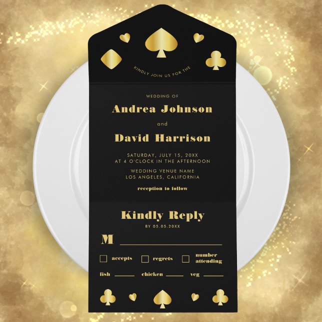 Minimalist Black Gold Vegas Casino Poker Wedding  All In One Invitation (Creator Uploaded)