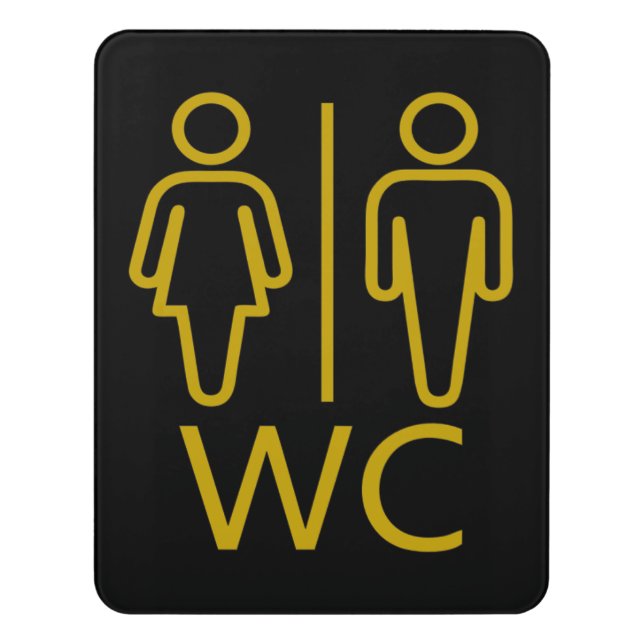 Minimalist Black Gold WC Restroom Bathroom Door Sign (Contemporary Vert)