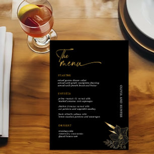 Minimalist Black & Gold Wedding Drinks Bar Menu