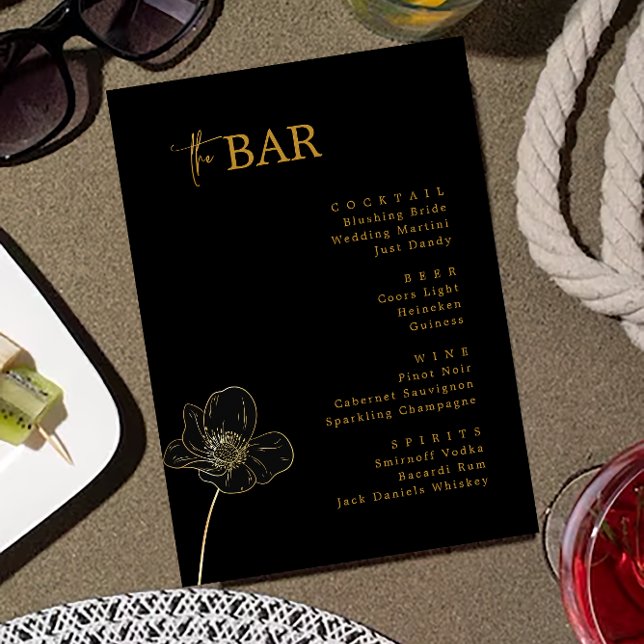 Minimalist Black & Gold Wedding Drinks Bar Menu (Minimalist Black & Gold Wedding Drinks Bar Menu)