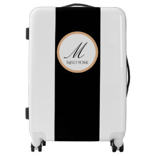 Minimalist Black Gold & White Personalized Initial Luggage