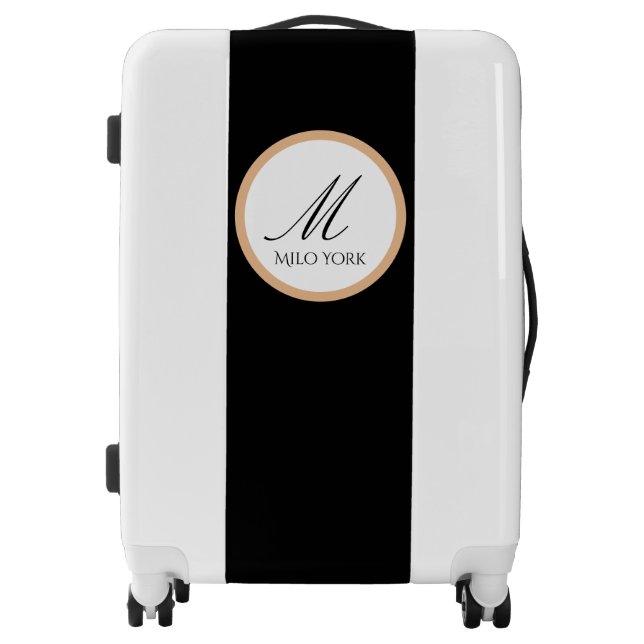 Minimalist Black Gold & White Personalized Initial Luggage (Front)
