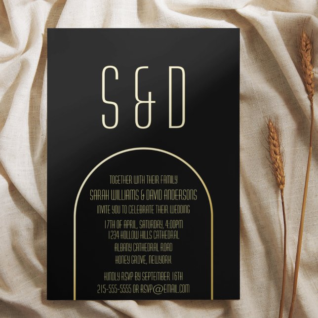 Minimalist Black Golden Arch Wedding  Foil Invitation (Creator Uploaded)
