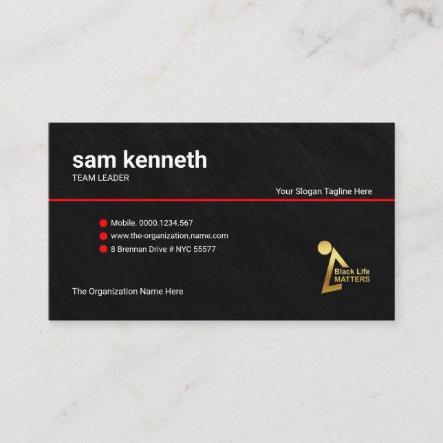 Minimalist Black Granite Grunge Red Line Unity Business Card (Front)