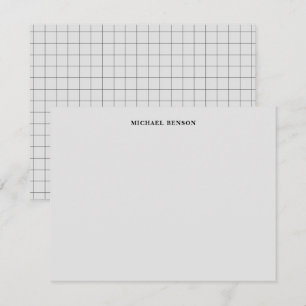 Minimalist Black Gray Grid Monogram Professional Note Card