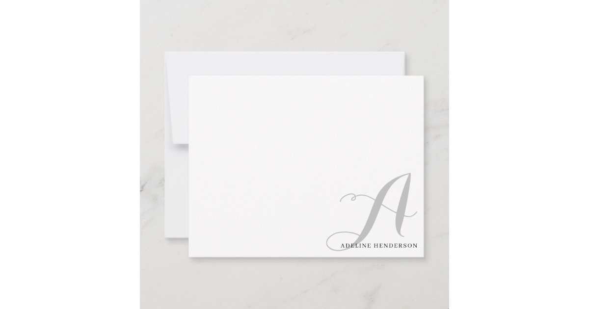 Minimalist Black Gray Initial Monogrammed Script Note Card | Zazzle