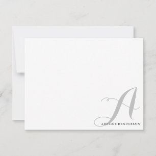 Minimalist Black Gray Initial Monogrammed Script Note Card