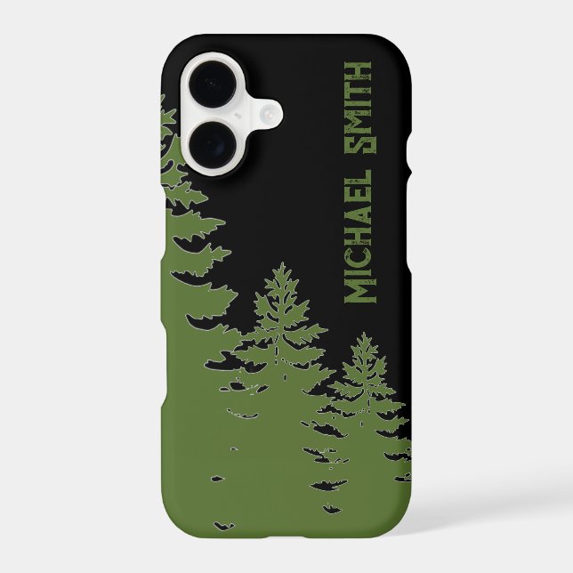 Minimalist black green pine tree silhouette    iPhone case (Back)
