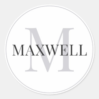 Minimalist Black Grey Custom Monogram Classic Round Sticker