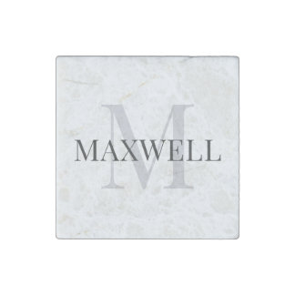 Minimalist Black Grey Custom Monogram Stone Magnet