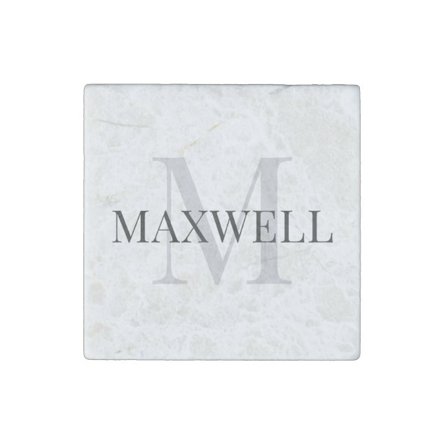 Minimalist Black Grey Custom Monogram Stone Magnet (Front)