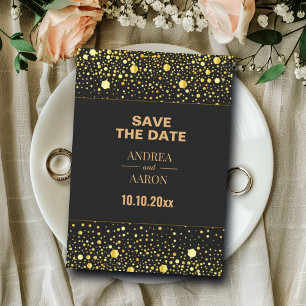 Minimalist Black Grey Gold Glitter Dots 5x7" Save The Date