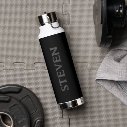 Minimalist Black Grey Personalized Mens Water Bottle