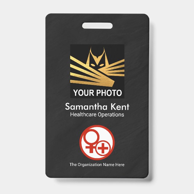Minimalist Black Grunge Photo Template Medical Badge (Front)
