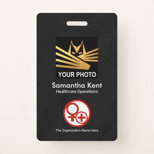 Minimalist Black Grunge Photo Template Medical Badge