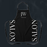 Minimalist Black Hairdresser Beauty Salon Initials Apron<br><div class="desc">Create branded aprons for your hair salon, spa or beauty business with this modern black and white beauty salon apron. This fully customizable beautician apron design features stylish serif fonts, space for your monogram, initials or logo as well as space for your employee name. The sides of the apron showcase...</div>