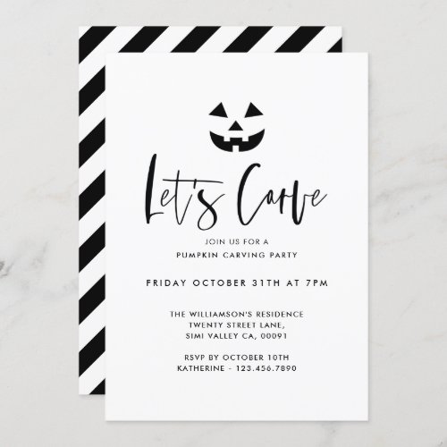 Minimalist Black Halloween Pumpkin Carving Party Invitation