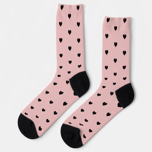 Minimalist Black Heart Pattern on Blush Pink Socks (Left)