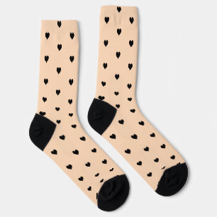 Minimalist Black Heart Pattern on Peach Background Socks