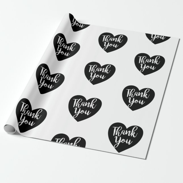 Minimalist Black Heart Thank You Typography Wrapping Paper (Unrolled)