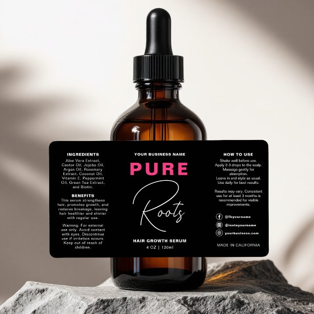 Minimalist Black Hot Pink Hair Oil Dropper Bottle Label (Creator Uploaded)