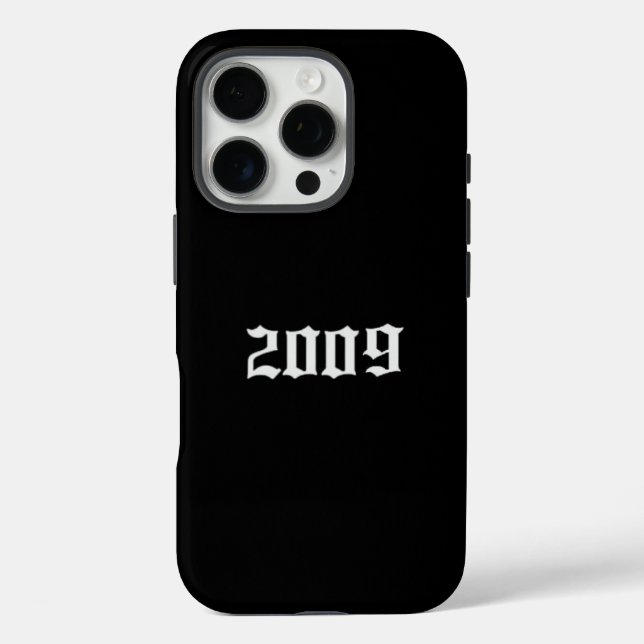 Minimalist Black iPhone Case with “2009” Gothic (Back)
