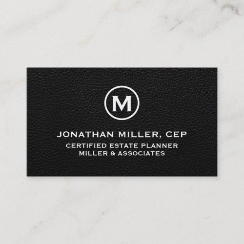 Minimalist Black Leather Initial Logo Business Card