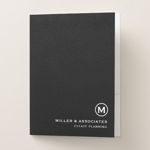 Minimalist Black Leather Initial Logo Pocket Folder