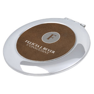 Minimalist Black Leather Name Compact Mirror