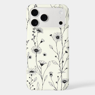 Minimalist Black Line Art Floral Cream Pattern iPhone 17 Pro Max Case