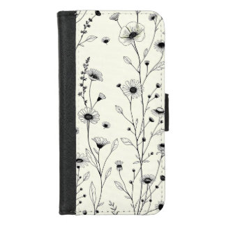 Minimalist Black Line Art Floral Cream Pattern iPhone 8/7 Wallet Case