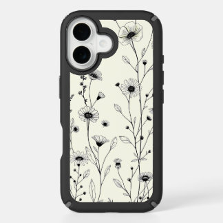 Minimalist Black Line Art Floral Cream Pattern iPhone 16 Case