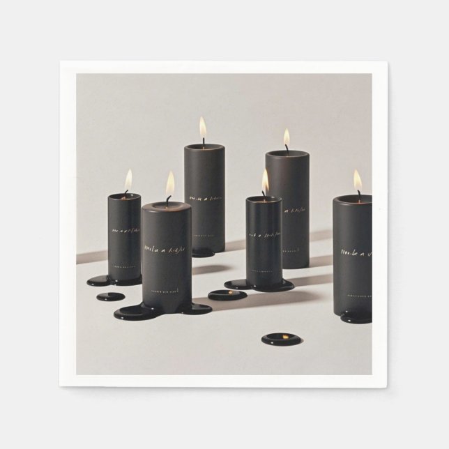 Minimalist black-line candles with tiny flames napkins (Front)