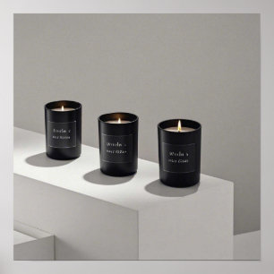 Minimalist black-line candles with tiny flames poster
