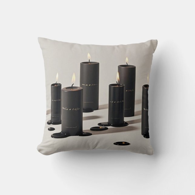 Minimalist black-line candles with tiny flames throw pillow (Front)