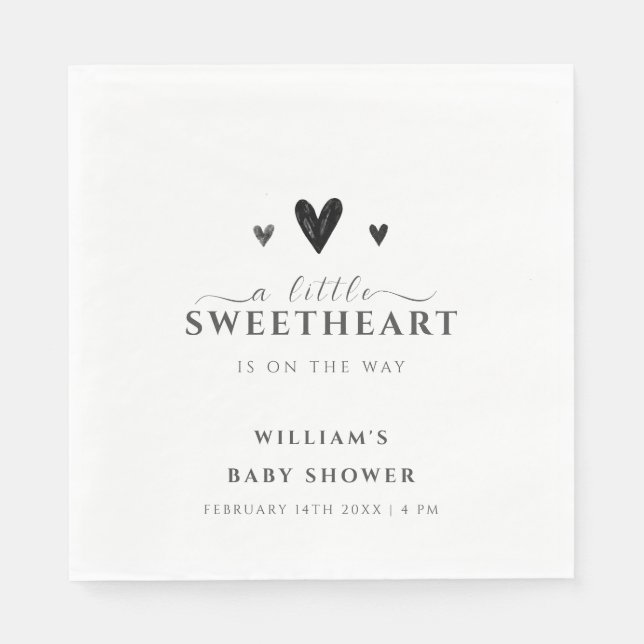 Minimalist Black Little Sweetheart Baby Shower Napkins (Front)