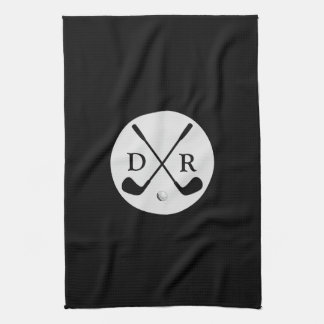 Minimalist Black Logo and Monogram Golf Player Kitchen Towel