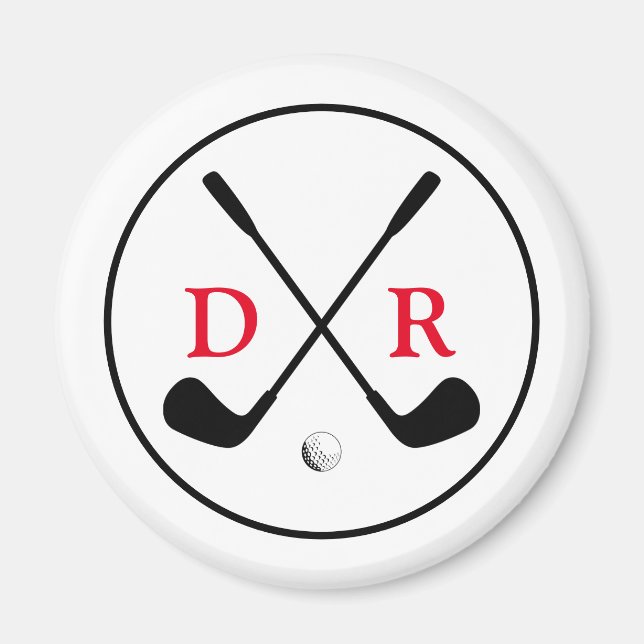Minimalist Black Logo and Monogram Golf Player Magnet (Front)