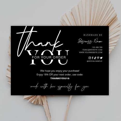 Minimalist Black Logo Business Package Insert Thank You Card