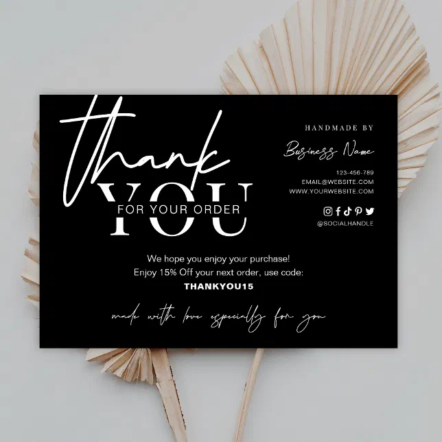 Minimalist Black Logo Business Package Insert Thank You Card | Zazzle