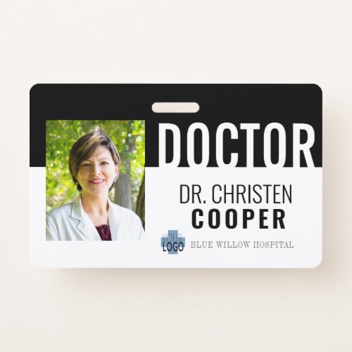 Minimalist Black Medical Doctor Hospital Photo ID Badge