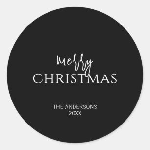 Minimalist Black Merry Christmas Holiday Classic Round Sticker