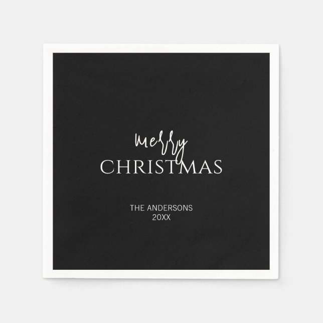 Minimalist Black Merry Christmas Holiday Napkins (Front)