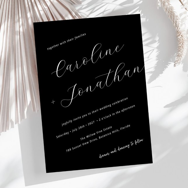 Minimalist Black Modern Calligraphy Names Wedding Invitation (Creator Uploaded)