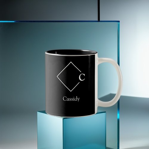 Minimalist Black Modern Diamond Monogram Two_Tone  Two_Tone Coffee Mug