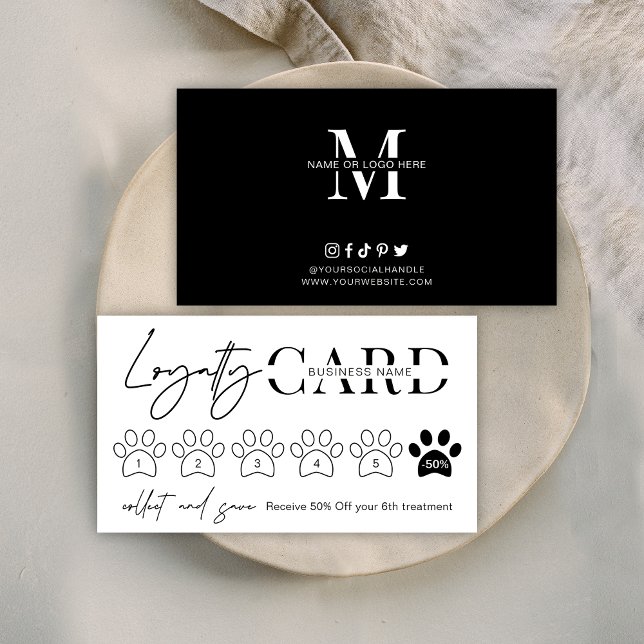 Minimalist Black Modern Script Pet Dog Groomer Loyalty Card (Creator Uploaded)